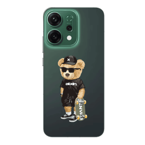 Oppo RENO 14 Bear with glasses Transparent Silicone TPU Θήκη